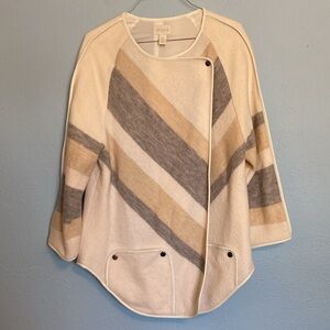 Chicos Womens Size 0 (Small/4) Petite Yarn-Dye Boiled Wool Jacket Grey Tan Beige